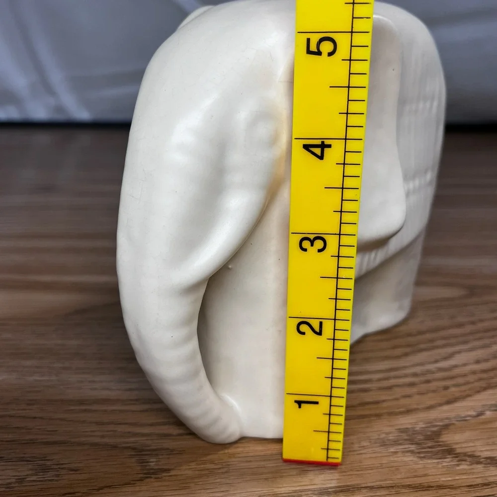 Vintage‎ Ceramic Elephant Figurine Cream Glazed Mid Century Boho Decor 5.5 Inch